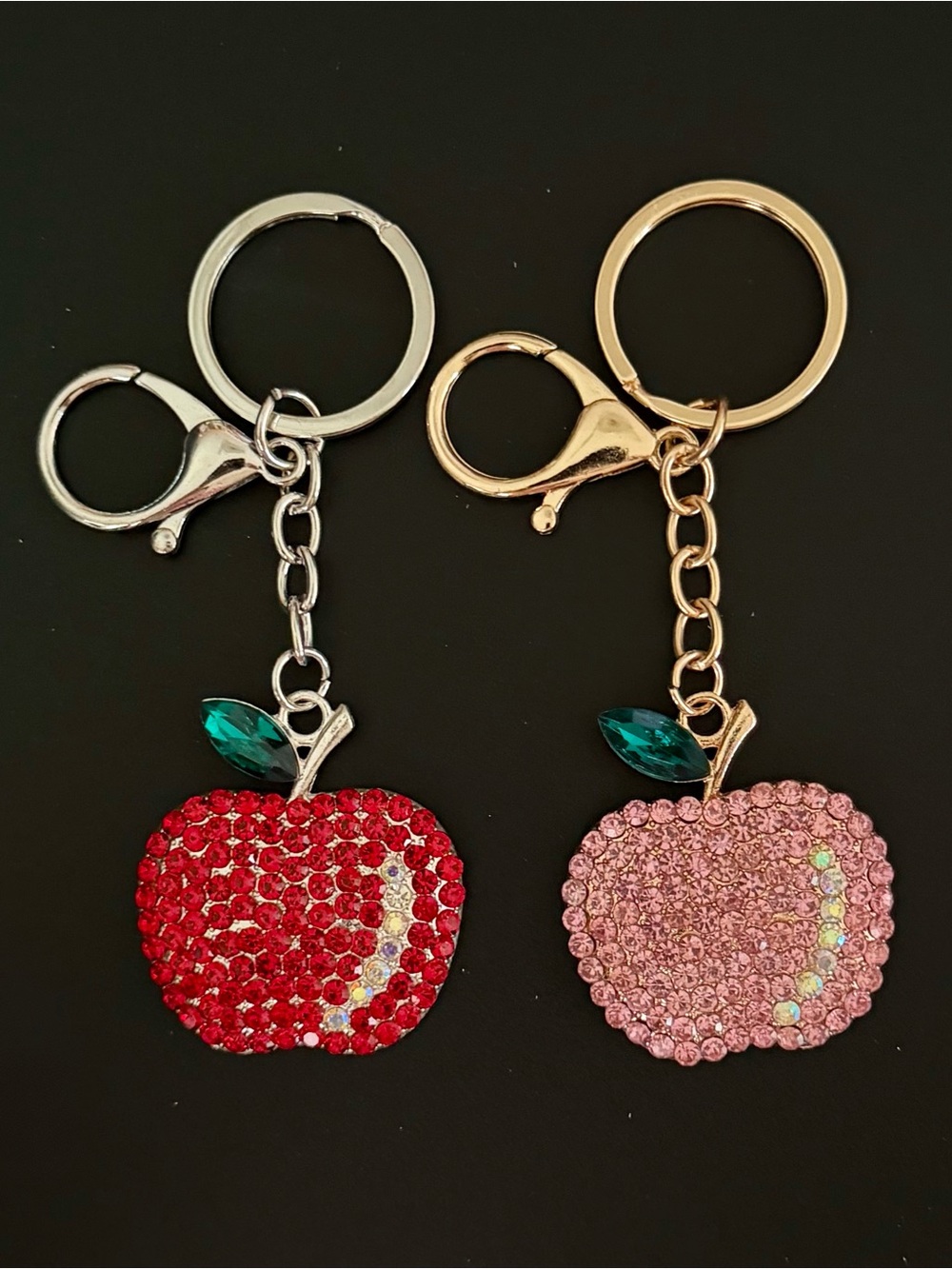 Sparkling Apple Keychain Duo - Red & Pink Crystal Apples - back2school